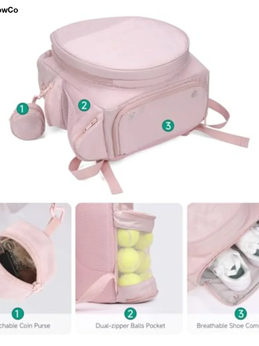 Tennis Backpack Holds 2 Rackets 400D Polyester Oxford Shoe Compartment